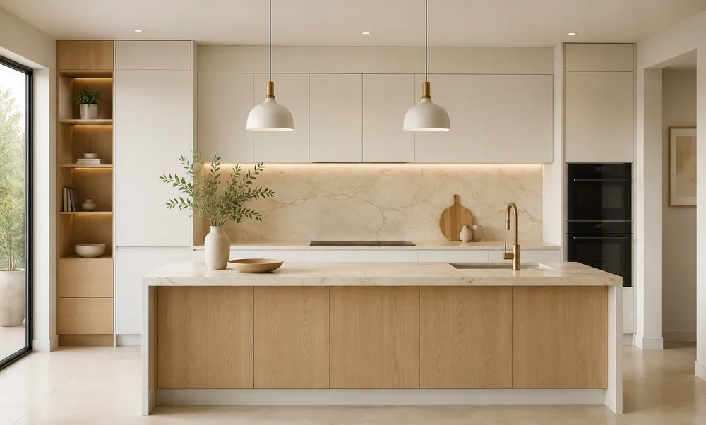 Blanco y madera natural