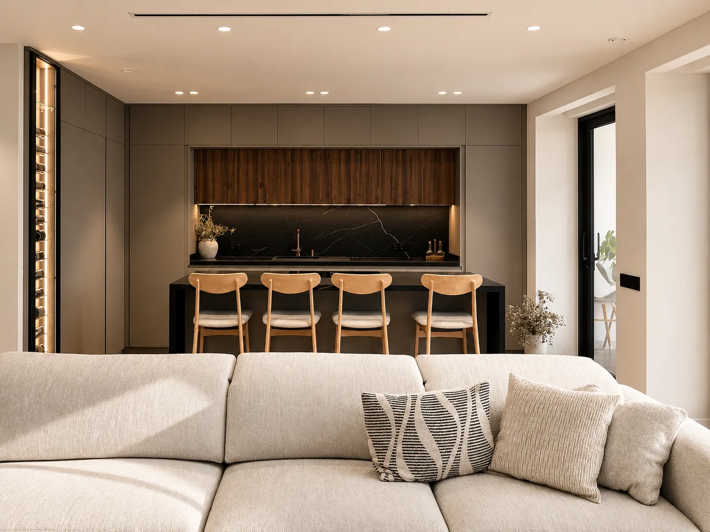 Una cocina abierta al salón, diseñada como parte de la arquitectura