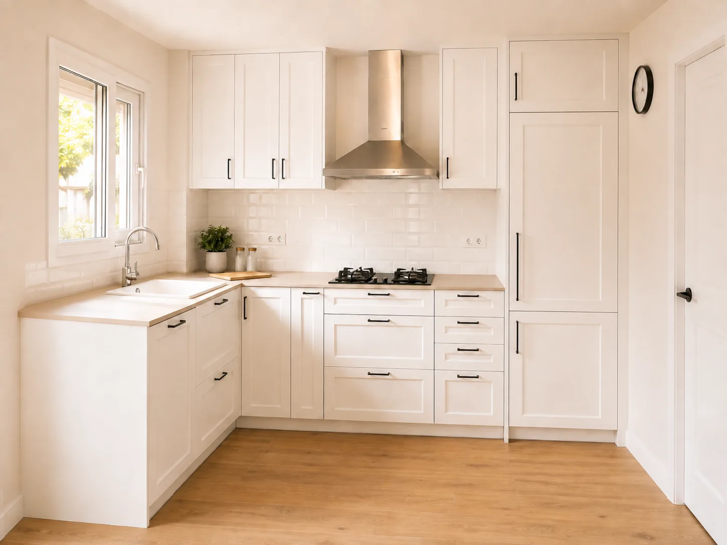 Una cocina blanca y luminosa de inspiración atemporal