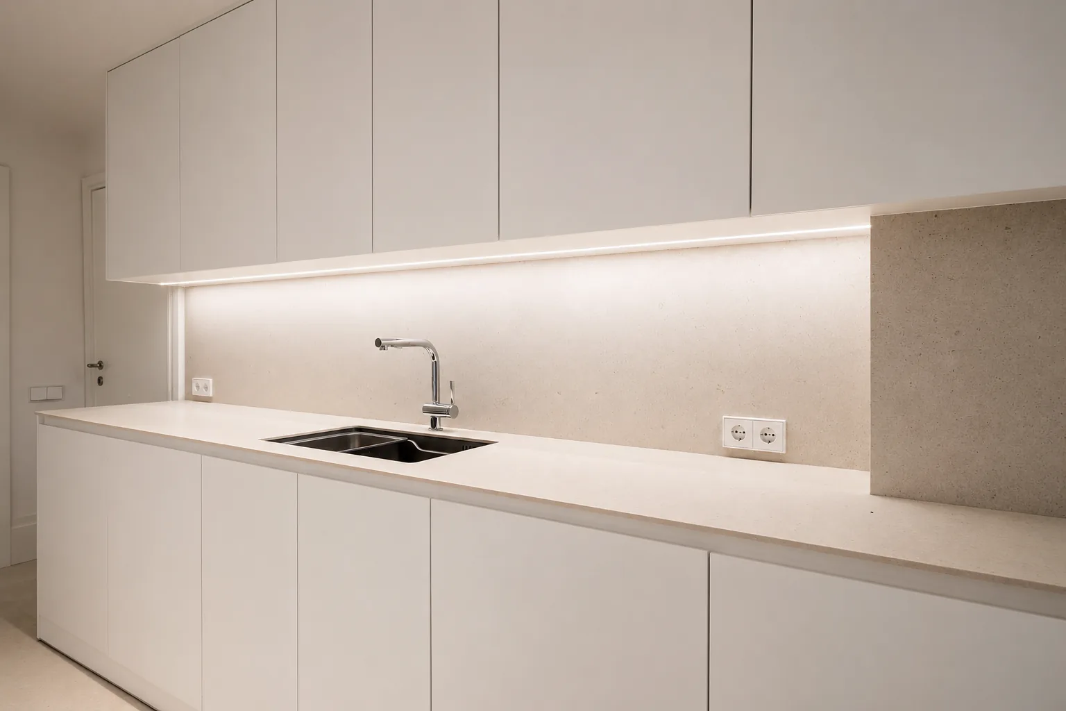 Cocina blanca muy luminosa con isla y lavadero independiente